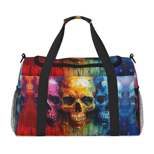 Sac à main de voyage noir à crânes colorés le sac de nuit souple et polyvalent