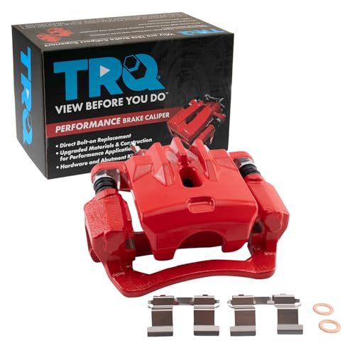 Image of TRQ Rear Left Brake Caliper w /Bracket Performance Red Drivers Side | For 2010-2014 Subaru Legacy Outback