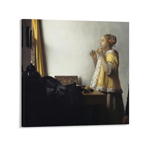 Poster Vermeer Jeune Femme Collier de Perles pour salon élégant