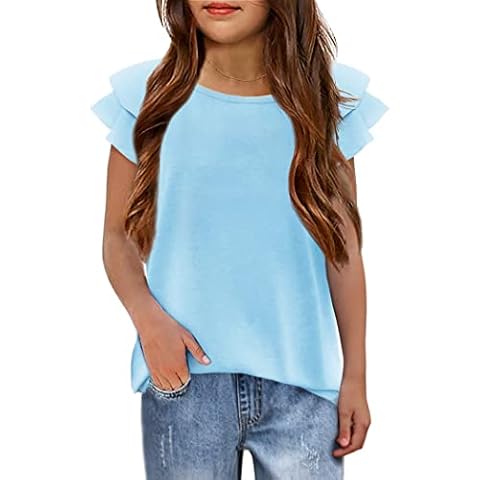 Girls Double Ruffle Sleeves T-Shirt for Summer Cover