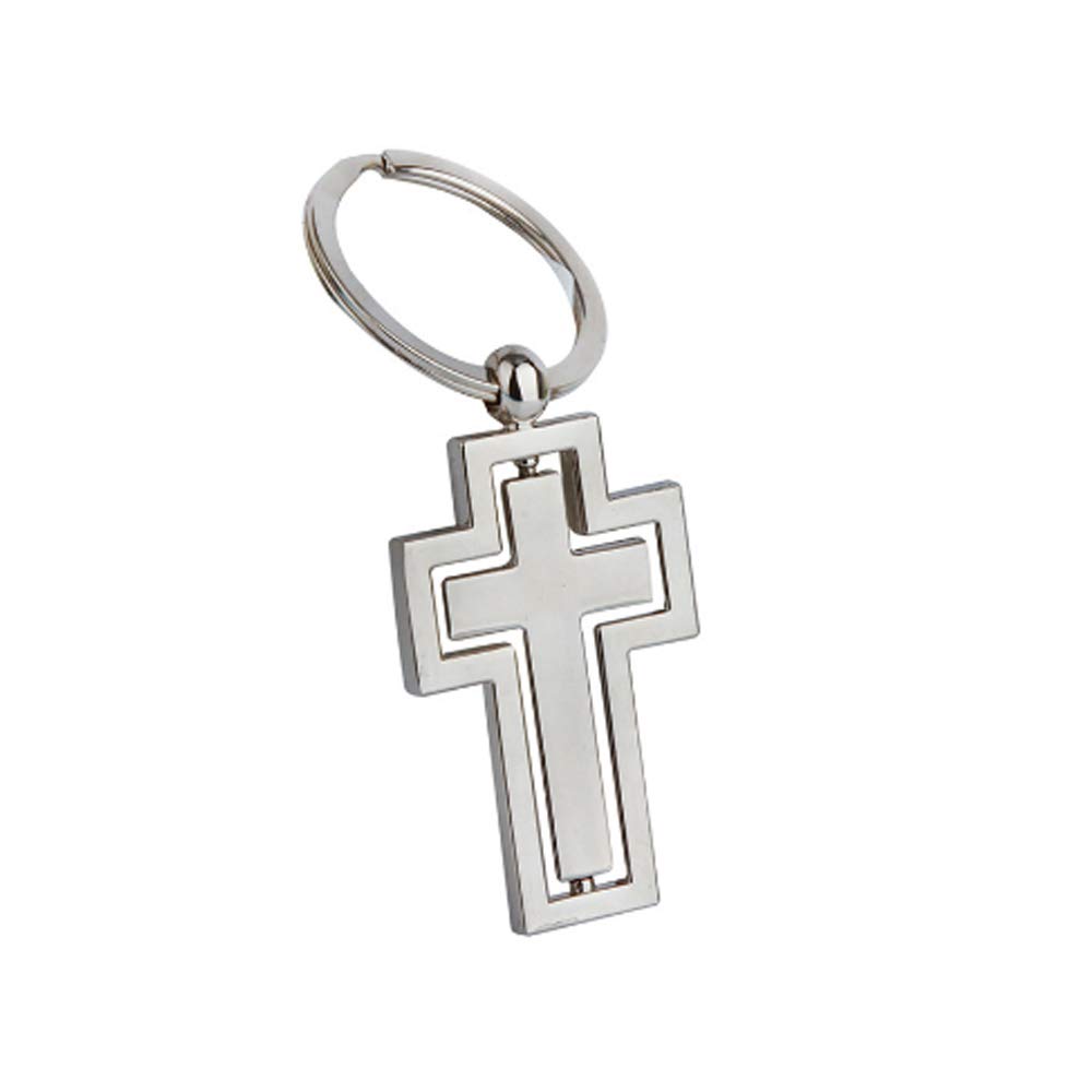 IKAAR Cross Keychain Rotating Cross Keyring Mental Metal Cross Key Chain Gift Silver