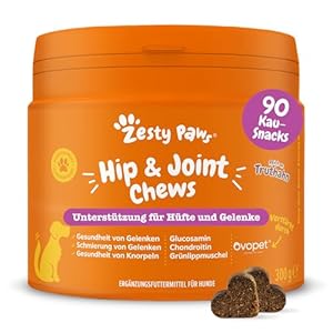 Zesty Paws Kausnacks für Hüft- und Gelenkbeweglichkeit | Gelenktabletten Hund | Hüft- und Gelenkkauartikel | Hunde Kauartikelmit Glucosamin, Chondroitin und Ovopet + Vitamin C und E | Truthahn | 90 st