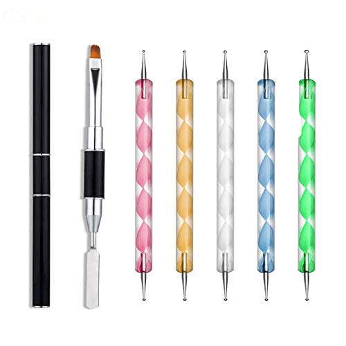 6 Pezzo Punta Penna per Nail Art, Penne Dotter per Nail Art, Smalti per Unghie con Dotting Tools, Spazzola per Pittura unghie con Generatore di Estensione Colla UV, Nail Art Decorata con Una Penna