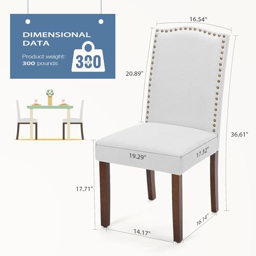 DUMOS Dining Chairs Set of 2, Moden PU Leather Kitchen Table Chairs with Wooden Legs and Padded Seat for Dining Room/Kitchen/Living Room/Restaurant, Light Grey