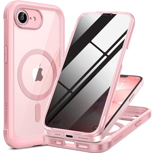 Miracase iPhone 17E / 16E ケース 覗き見防止 MagSafe対応 あいふおん17E / 16E スマホケース 2025 9H強化ガラス 6.1インチ フルカバー 360°全身保護 ワイヤレス充電対応 ダークピンク