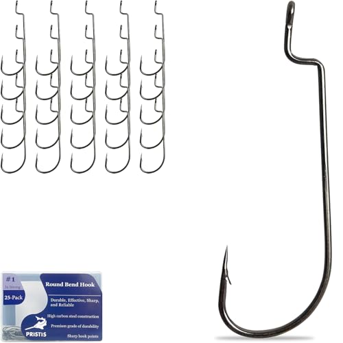 Pristis 25 Pack #1 Round Bend Worm Hooks, 3X Strong High Carbon Steel