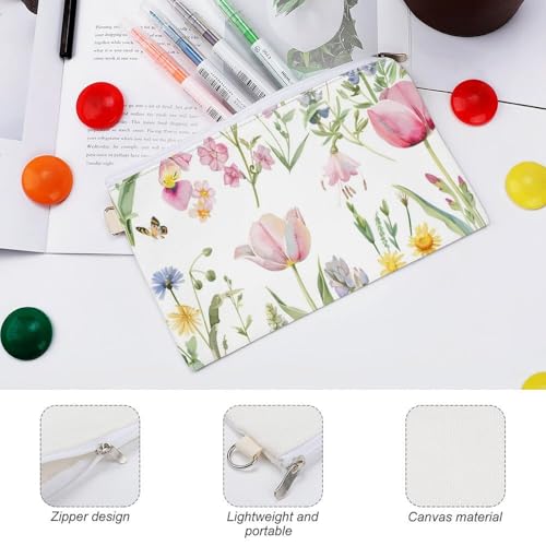 Flowers Tulip Butterflies Fashion Coin Purse Change Makeup Bag Canvas Pencil Pouch Travel3