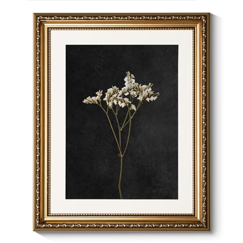 ARPEOTCY Vintage Gold Framed Wall Art, Retro Dark Dried Wildflower Paintings, Canvas Prints Artwork with Antique Frame, Victorian Wall Picture Decor for Room Gallery Living Room, 13x16 inch