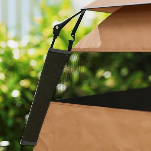 PawHut Haustierzelt, Outdoor Hundezelt, Katzenzelt mit Meshfenster, Tragetasche, Sonnendach, Tragbar Hundehütte für extra große und große Hunde, für Drinnen und Draußen, 120x120x106cm, Dunkelbraun