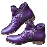 KAJXZ Women's Vintage Ankle Boots Fashion Side Zip Up Low Heel Round Toe Pointed Toe Booties Fall Winter Solid Color Chunky Heel Cowboy Boots Comfortable Slip On Flat Shoes