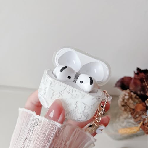 Image of MINSCOSE for AirPods 4 Clear Case,Cute Lace Flower Pattern Design with Trendy Keychain,Soft TPU Protective Shockproof Cover with Cleaner Kit for Girls Women for AirPods 4-White