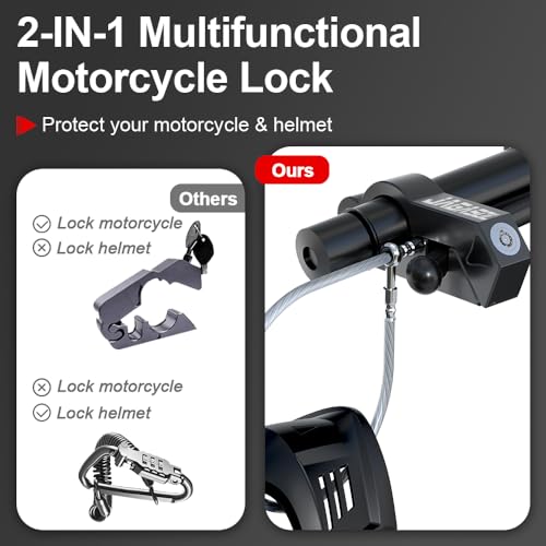 JAGASOL Motorcycle Lock Helmet Lock & Brake Lock Combo Anti Theft Motorcycle Handlebar Lock for Motorcycle Moped Motorbike Scooters ATV Dirt Bike Street Bike