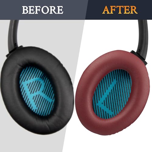 Image of SoloWIT Protein Leather Earpads Cushions for Bose Headphones, Replacement Ear Pads for Bose QuietComfort 15 QC15 QC25 QC2 QC35 /Ae2 Ae2i Ae2w /SoundTrue & SoundLink Around-Ear Series - Burgundy