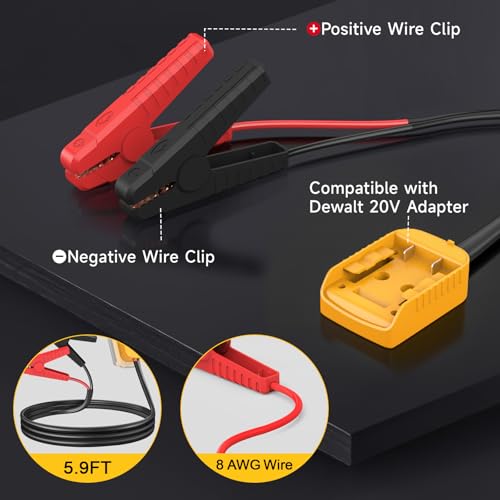 Jumper Cable Clamps Compatible with DeWalt 20V Battery, 5.9FT 8AWG Portable Battery Jumper Starter Automotive Booster Cables for Jump Starting Using Tool - Thumbnail 2