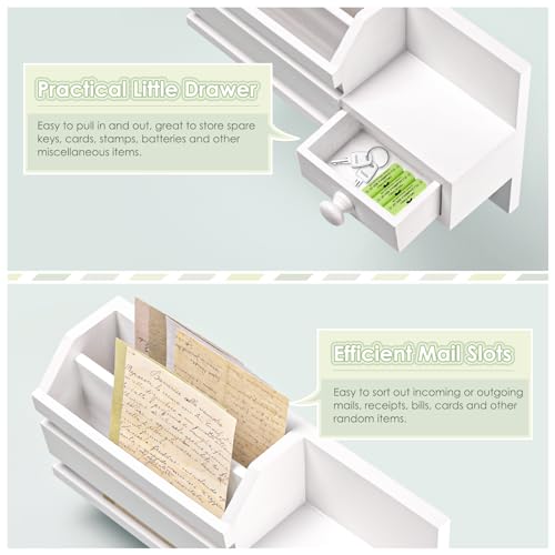 VISV-Key-Holder-Wall-Mount-Wooden-Key-Mail-Holder-with-Drawer-Key-Organizer-Mail-Sorter-with-6-Key-Hooks-Key-Rack-with-Shelf-for-Entryway-Doorway-Hallway-White