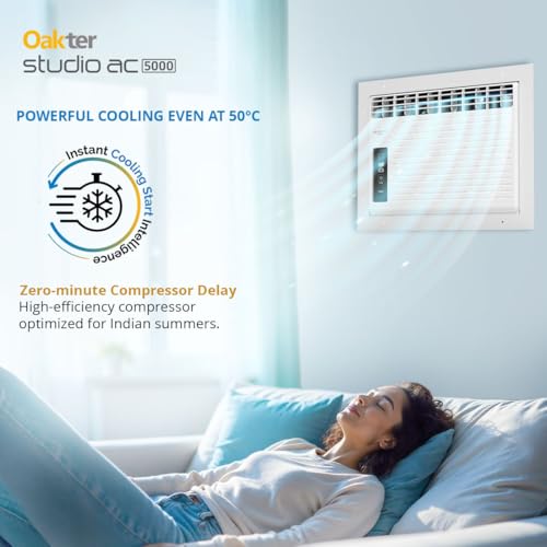 Image of Oakter Studio AC 0.5 Ton 1 Star Window | 6 Amp Plug | Low Power Consumption | 50C Cooling | Surge Protection | Anti-Dust Filter | Ideal for 75 sq.ft Rooms | CWRC Technology