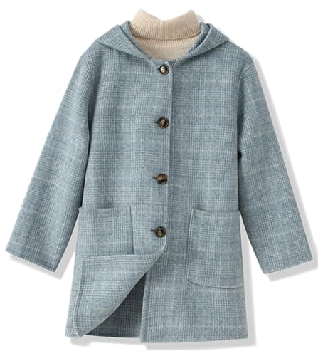 Cromoncent Girls Plaid Dress Coat Wool Single Breasted Fall Winter Outerwear with Hood, 2-12 Years