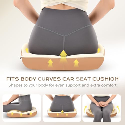 Image of Coverado Lumbar Support Pillow and Seat Cushions for Office Chairs, Memory Foam Orthopedic Coccyx Cushion for Tailbone Pain Cushion Pillow & Back Pain Pressure Relief Seat Cushion Coffee&Beige