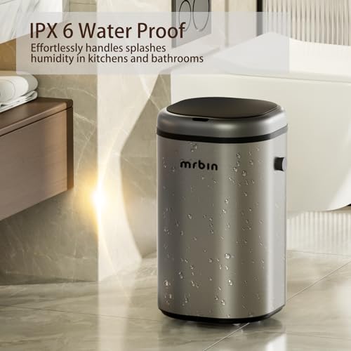 Image of MRBIN Stainless Steel Adsorption Motion Sensor Trash Can Removable, 18L / 4.8gal Automatic Absorbing Bag Lidded Garbage Bin with Wheels, Waste Basket for Kitchen, Bathroom, Eclipse Grey