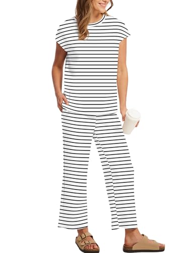 Image of Sampeel Two Piece Sets for Women Summer Vacation Outfits Cap Sleeve Tops Lounge Matching Sets Clothing Beach Fashion Clothes