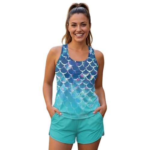 Maillot de bain tankini 2 pièces femme avec short de bain sport