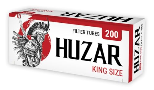 Huzar Zigarettenhülsen 200 Stück (200 Hülsen) | Acetatfilter Korkdesign | Ø 8 1 mm | Länge 84 mm | Für Standard-Zigaretten Red