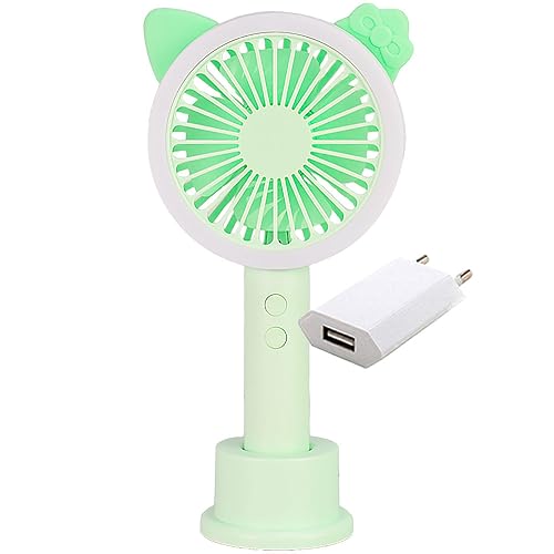 Mini Ventilador Portátil LED RGB Recarregável + Adaptador Verde C...