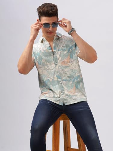 Image of BULLMER Trendy Regular Fit Printed Causal Half Sleeve Shirt for Men