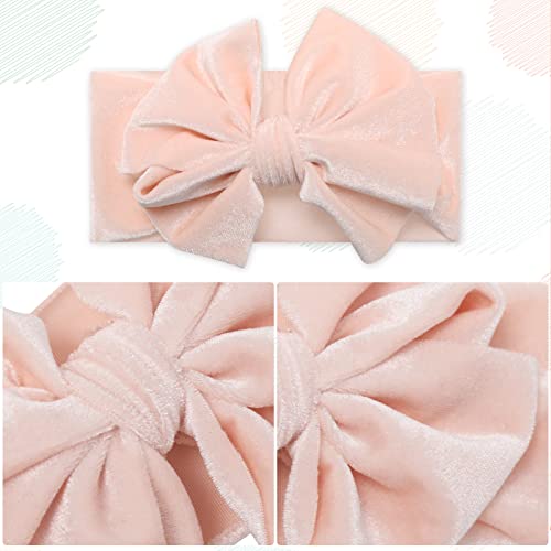 Whaline Baby Girl Velvet Bow Headband - 5Pcs Set, Light Color Hair Accessories for Newborn Toddler Infant Girls, Hairband for Baby Shower, Birthday, Party, Photo Shoot, Gift3