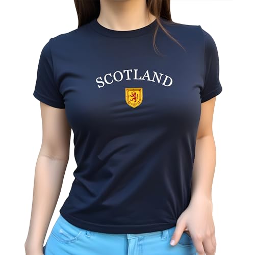Scotland Coat of Arms Womens Baby Tee Scottish Supporter European Footy Ladies Football Short Top L Navy