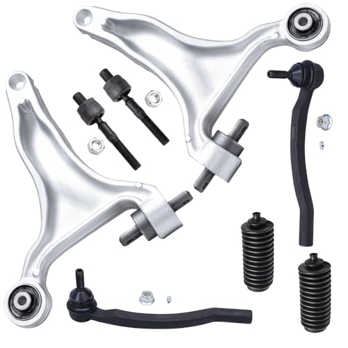 Image of Detroit Axle - 4WD Front End Control Arms Kit for 01-02 Volvo V70, 03-07 XC70, Lower Control Arms Tie Rod Ends Boot & Bellows 2001 2002 2003 2004 2005 2006 2007 Replacement - 8pc Set