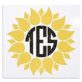 GLITTER VERSION Sunflower with Circle Initial Monogram Car Decal