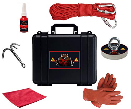 Magnet Fishing Kit Strong Magnet for Magnet Fishing with 400 Pound Pull Neodymium Magnet for Heavy Duty Use | Includes a Durable 65 ft Rope and Carabiner, Gloves and Waterproof Carry Case