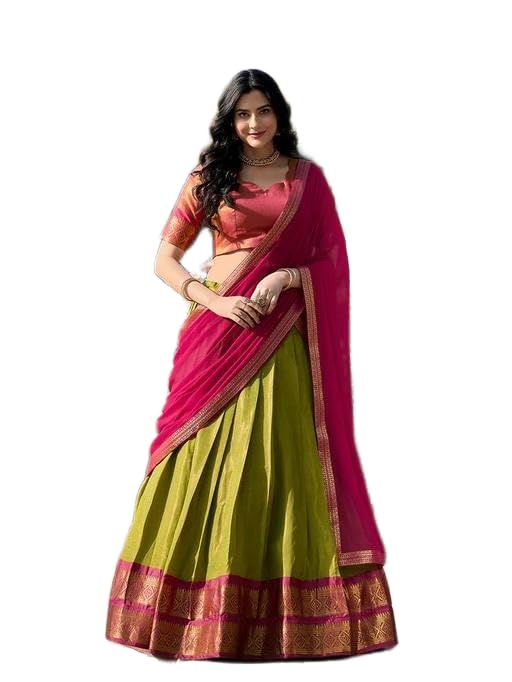 Cultural Glow Art Silk Dhavni Set for South Indian Half Saree Look_Kaju Pista 11_06_0401