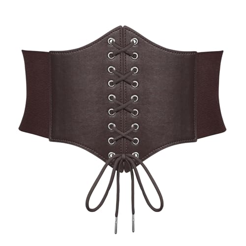 Waist Wow Damen Tied Waspie Gürtel,Breiter Schnürgürtel Korsett Elastische Taille Gürtel Karneval Kostüm, Kaffeefarbe, Fit Taillengröße 90cm-96cm