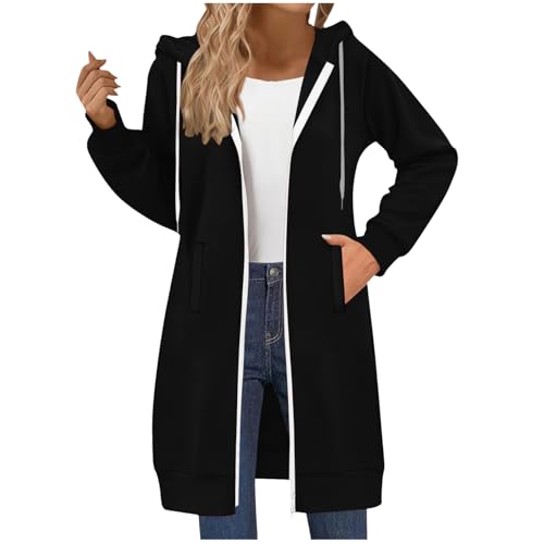 Long Hoodies for Women Zip Up Double Zipper Fleece Jacket Tunic Sweatshirts Fall Winter Fashion Clothes
