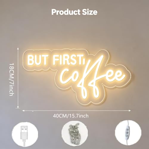 Image of Coffee Bar Signs for Home Kitchen Cafe Corner Shop Decor LED Dimmable But First Coffee Light up Neon Light Signs 5V USB Powered with Hanging Chain,Gifts for Birthday Shop Open