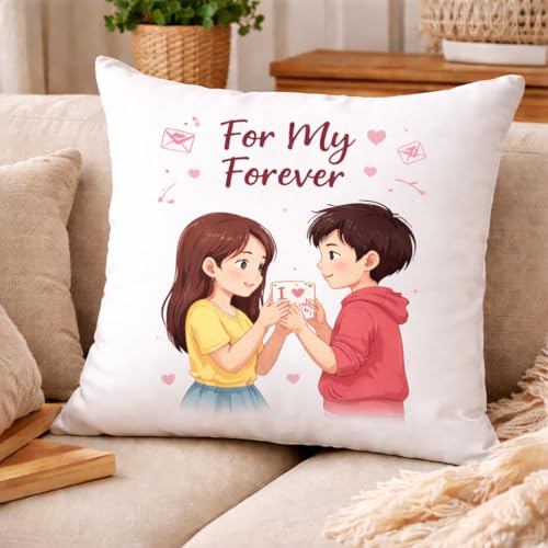 Image of Premium Throw Pillow Cushion | Romantic Love Gift for Wife, Husband, Girlfriend & Boyfriend | Anniversary, Birthday & Valentine's Day | 16x16 inch with Premium Filler - Forever Love