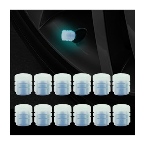 SWPHRT 12PCS Luminous Car Tire Valve Stem Cover, Cool Fluorescent Glow in The Dark Rustproof Vehicle Tyre Air Valve Cap, Illuminated Auto Wheel Stem Cap, Universal for Motorcycle Sedan Bike (Blue)