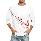 Camiseta deportiva de manga corta y 3/4, cuello redondo, estampado sangriento, casual, cómoda, talla grande, camiseta de manga larga, Negro, 3XL
