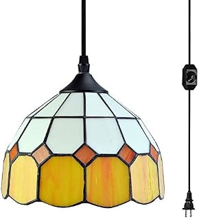 Stepeak Tiffany Plug in Pendant Light,Dimmable Mini Chandelier Perfect Vintage Swag Ceiling Lamp