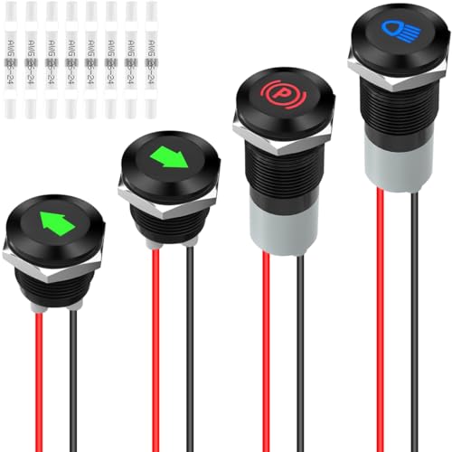 Voyant LED 12V 12mm étanche avec câbles de 30cm pour automobile