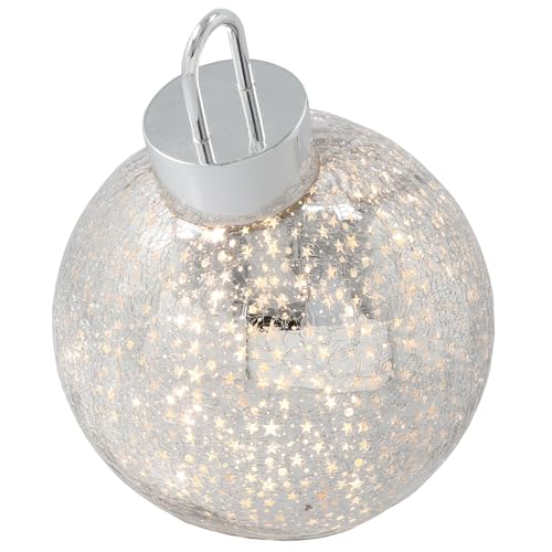 Image of Shudehill Giftware LED Crackle Glass Bauble Collection Light Up Christmas Decorations Assorted Sizes Gold and Silver (Silver Medium Height 17x Width 15x Depth 15cm)