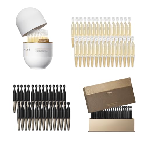 Image of Day & Night Anti-Aging Glowing Serum for Face Duo | GUYU Single-Use Ampoule | Ginseng Firming + Vitamin C Brightening Serum | 0% Irritation | for Firming, Glass Skin (0.05 Fl Oz x 60pcs)