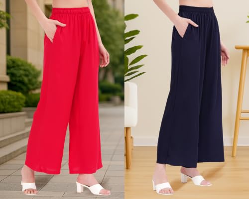 Image of Buy That Trendz Palazzo Pants for Women Rayon Elasticated Regular Fit Flared Wide Leg M to 6XL Pack of 2