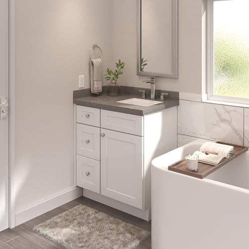Image of Furinno Shaker Drawers Left Bath Vanity Cabinet Without Top, Ready to Assemble, 21 D x 30 W x 34.5 H, White