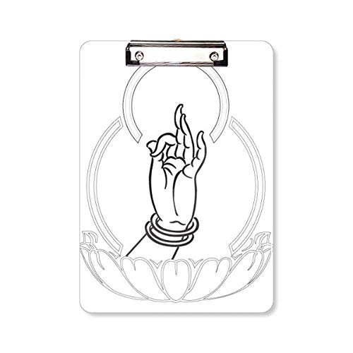 Porte-bloc A4 rigide au motif bouddhiste de lotus avec finition soignée et pince forte