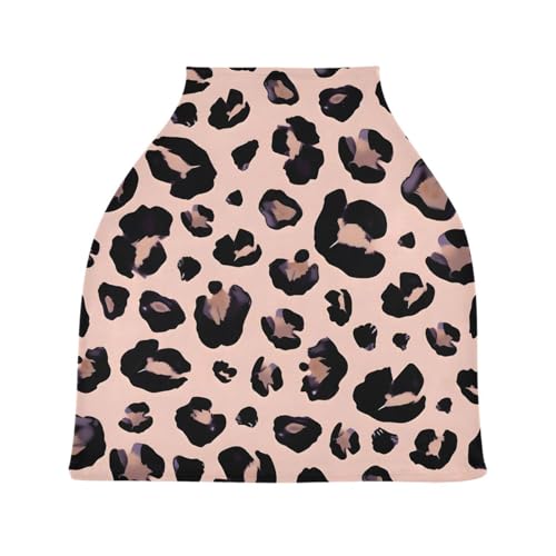 Image of Pink Black Leopard Baby Car Seat Covers, Nursing Cover Breastfeeding Scarf Soft Breathable Stretchy Coverage, Infant Stroller Cover for Boys Girls