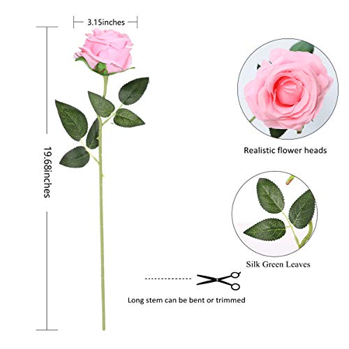 Image of Tifuly 12 Pcs Artificial Roses, 19.68 inch (50cm) Single Long Stem Fake Silk Rose Bridal Bouquet, Realistic Flower for Home Garden Party Hotel Office Decoration (Blurred Roses, Light Pink)
