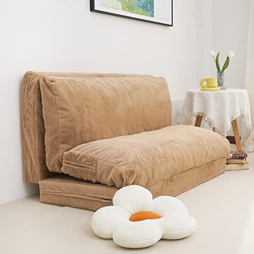 N&V Medium Folding Matress Sofa Bean Bag Bed, Foam Filling Folding Matress Sofa, Includes Removable and Machine Washable Cover, Soft Premium Faux Fur, Medium, Brown